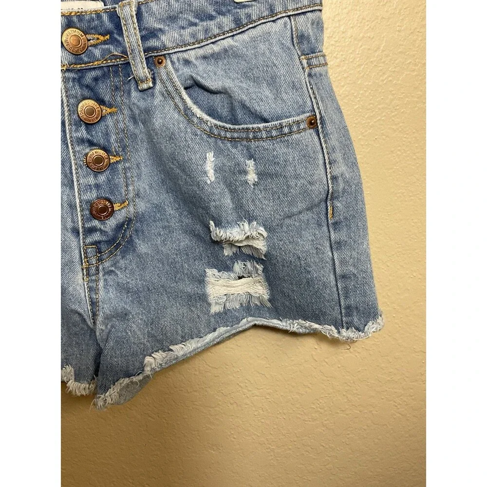 Forever 21 Button Fly Distressed Cut Off Blue Denim Shorts Size 25